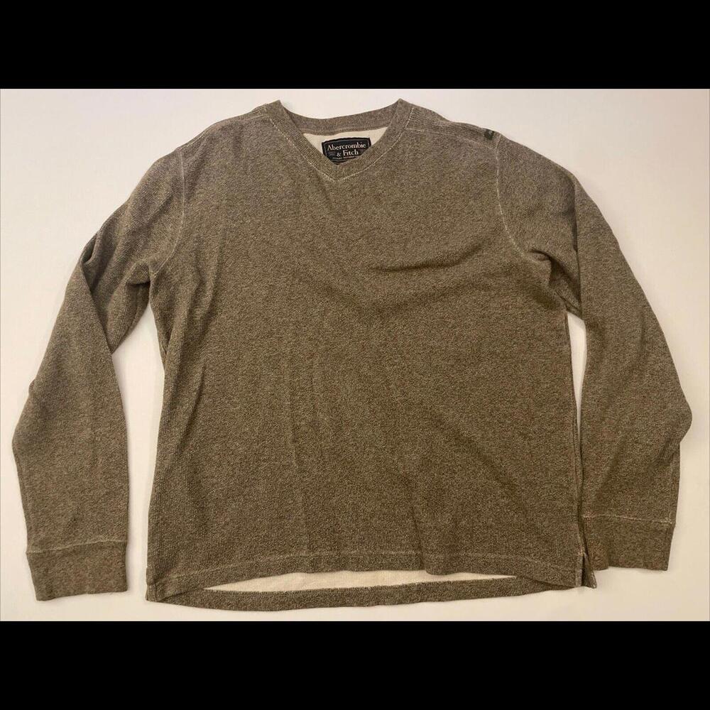 VTG Abercrombie Fitch Sweatshirt Men XL Oatmeal Marbled V Neck Knit Ribbed Y2K